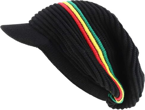 Deep Crown Slouchy 100% Cotton RGY Rasta Visored Beanie Hat in Saudi Arabia