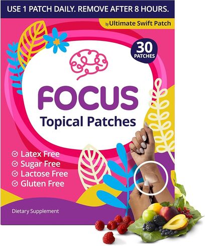 Swift Patch Focus Patch for Adults (30 Day Supply) + Proprietary Blend (Men and Women) - Help Kids and Adults Focus with Patches 22 Ingredients with Proprietary Formula in Saudi Arabia