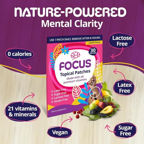 Swift Patch Focus Patch for Adults (30 Day Supply) + Proprietary Blend (Men and Women) - Help Kids and Adults Focus with Patches 22 Ingredients with Proprietary Formula in Saudi Arabia