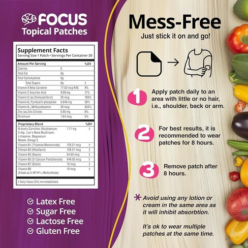 Swift Patch Focus Patch for Adults (30 Day Supply) + Proprietary Blend (Men and Women) - Help Kids and Adults Focus with Patches 22 Ingredients with Proprietary Formula in Saudi Arabia