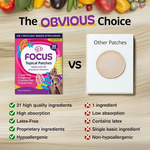 Swift Patch Focus Patch for Adults (30 Day Supply) + Proprietary Blend (Men and Women) - Help Kids and Adults Focus with Patches 22 Ingredients with Proprietary Formula in Saudi Arabia