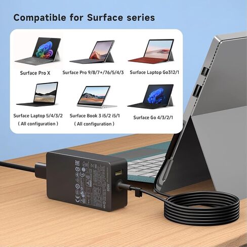 65W Surface Pro Charger Replacement Fit for Microsoft Surface Pro 3/4/5/6/7/8/9/X, AC Adapter Power Supply for Surface Laptop 5 4 3 2 1 Surface Go 1 2 3, Surface Book 3 2 1 Power Supply Cord in Kuwait