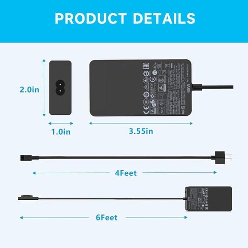 65W Surface Pro Charger Replacement Fit for Microsoft Surface Pro 3/4/5/6/7/8/9/X, AC Adapter Power Supply for Surface Laptop 5 4 3 2 1 Surface Go 1 2 3, Surface Book 3 2 1 Power Supply Cord in Kuwait
