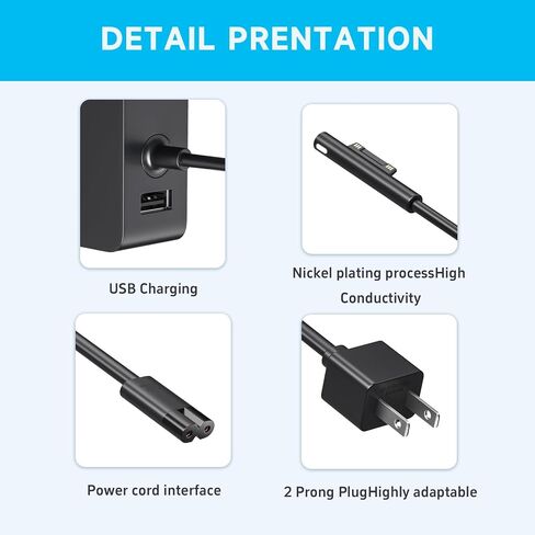 65W Surface Pro Charger Replacement Fit for Microsoft Surface Pro 3/4/5/6/7/8/9/X, AC Adapter Power Supply for Surface Laptop 5 4 3 2 1 Surface Go 1 2 3, Surface Book 3 2 1 Power Supply Cord in Kuwait