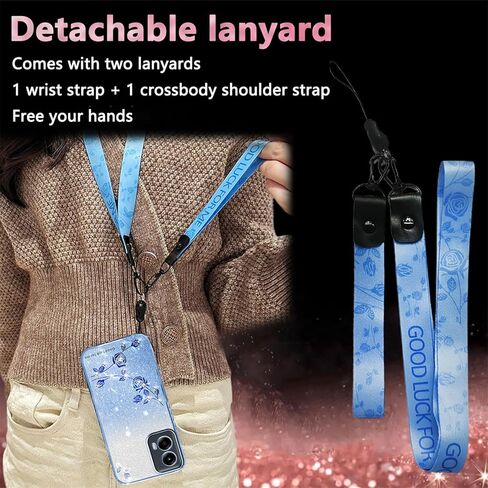 for Motorola Moto G-Stylus-5G-2024 Case Glitter with Crossbody Lanyard for Women, Bling Sparkle Flowers Floral Soft TPU Clear Cover with Wrist Strap for Moto G Stylus 5G 2024 YSS Pink in Kuwait