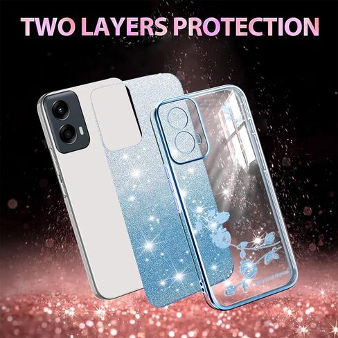 for Motorola Moto G-Stylus-5G-2024 Case Glitter with Crossbody Lanyard for Women, Bling Sparkle Flowers Floral Soft TPU Clear Cover with Wrist Strap for Moto G Stylus 5G 2024 YSS Pink in Kuwait