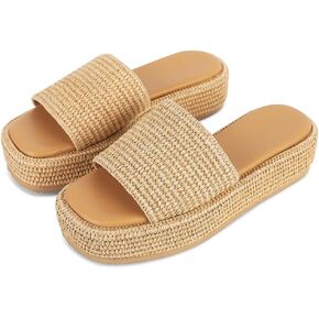 Platform Slip on Espadrille Sandals for Women Wedges Slides Bohemia Sandals Flatform Open Toe Beach Sandals