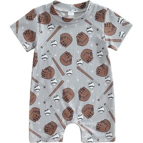 Newborn Infant Baby Boy Girl Clothes Baseball Print Short Sleeve Jumpsuit One Piece Romper Bodysuit Game Day Outfit