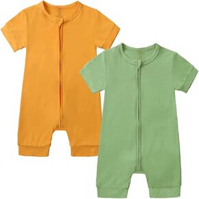JunNeng Baby Boy Girl 2 Pack Rayon of Bamboo Summer Sleeper Infant Soft Short Sleeve Zipper Footless One-piece Romper
