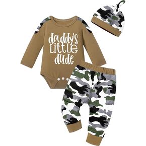 Newborn Baby Boy Clothes Letter Print Camo Long Sleeve Romper Tops + Camouflage Pants + Hat Infant Outfits 3Pcs Set