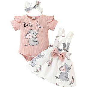 Newborn Baby Girl Easter Outfit Long Sleeve Romper Rabbit Suspender Skirt Overall Dress My First Easter Outfit