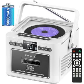 مشغل أقراص مضغوطة Boombox، مجموعة مشغل أقراص كاسيت مع بلوتوث، مكبرات صوت HiFi بقدرة 10 وات، بطارية مدمجة قابلة لإعادة الشحن بقدرة 5000 مللي أمبير في الساعة، راديو FM، تسجيل الشريط، جهاز التحكم عن بعد، USB/AUX/Micro SD/3.5 ملم سماعة رأس للمنزل in Kuwait