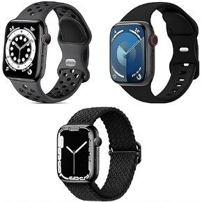 Apple Watch Band 3 Pack Sport Bands Compatible with Apple Watch Band 42mm 44mm 45mm 49mm,Soft Silicone Waterproof Strap Compatible with iWatch Apple Watch Series 9 Ultra 8 7 6 5 4 3 2 1 SE Women Men