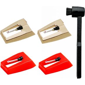 4 Pack Record Player Needles with Stylus Cleaning Brush, Turntable Record Player Needle Replacement for Crosley, Victrola, 1byone, Jensen, and more Vinyl Records
