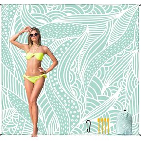 Beach Blanket Waterproof Sandproof Beach Mat 79"x 83" for 1-4 Adults Quick Drying Durable Outdoor Picnic Mat for Beach Festival Travel Camping Hiking (BL-Palm, 79"×83"(4 Person))
