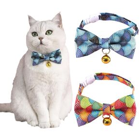 Handmade 2 Pack Cotton Elegant Breakaway Cat Collars with Bells and Bowtie for Cats, Pink & Blue Cat Kitten Collar for Cats Kittens Kitties Puppies Rabbits