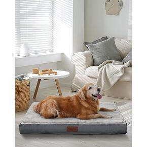 OhGeni 35 Inch Orthopedic Waterproof & Machine Washable Dog Bed for Medium Large Pets, 20D Egg Crate Foam Stable Support, Non-Slip Bottom and Removable Cover, Tear-Resistant Invisible Zipper(Gray)