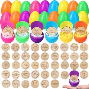 Hoolerry 42 Set Easter Basket Egg Tokens with Unfilled Easter Eggs for Egg Hunt, Easter Reward Coins with Inspirational Quotes, Easter Crinkle Cut Paper Organza Bags, Egg Hunt Prize Filler Party Favor