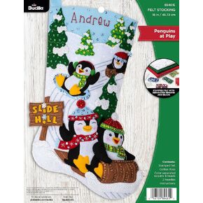 Bucilla Felt Applique 18" Stocking Making Kit, Penguins at Play, Perfect for DIY Arts and Crafts, 89481E in Kuwait