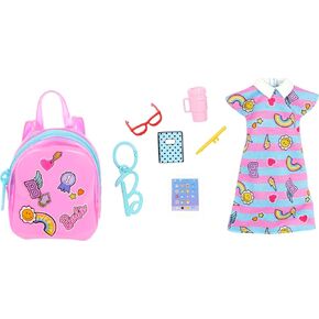 Barbie Clothes, Deluxe Clip-On Bag with School Outfit and Five Themed Accessories for Barbie Dolls