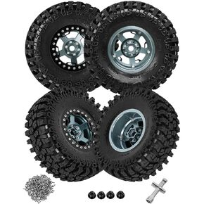RC Aluminium 2.2in Beadlock Wheel Rim & 2.2in Tires Tyres for Capra AMG 6x6 Axial 1/10 SCX10 TRX4 Redcat Gen8 Redcat Everest Gen 7 Pro RC Crawler (4PCS Brown)