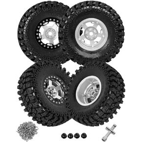 حافة عجلة خرز ألومنيوم 2.2 بوصة RC وإطارات 2.2 بوصة لكابرا AMG 6x6 محوري 1/10 SCX10 TRX4 Redcat Gen8 Redcat Everest Gen 7 Pro RC Crawler (4 قطع أحمر)
