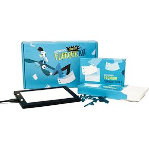 Official Andymation's Flipbook Starter Kit for Kids & Adults with LED Light Pad for Drawing & Tracing Animation, Premium Pre-drilled Flip Book Paper, Removable Binding Screws