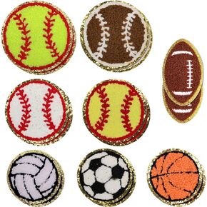 16Pcs Sports Themed Patch, Chenille Patches Gold Edges Basketball Soccer Baseball Football Volleyball Iron On Patch for Bags Hat DIY Clothing Repair