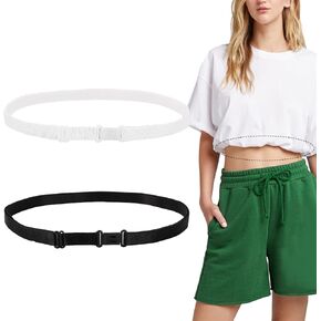 2pcs Adjustable Crop Tuck Band for Shirts, Shirt Tuck Band Shirt Cropping Band Elastic Crop Top Band Tucking Belt for Women, Change the Style of Your Tops (Black + White)