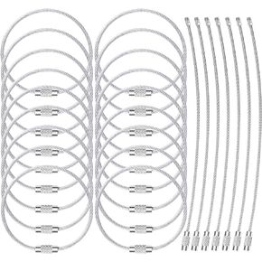 25 Pack Wire Keychain Cable 2mm 6.3 Inches Nylon Coated Stainless Steel Screw Lock Key Ring Loop for Hanging Luggage Tags or ID Tags, Silver