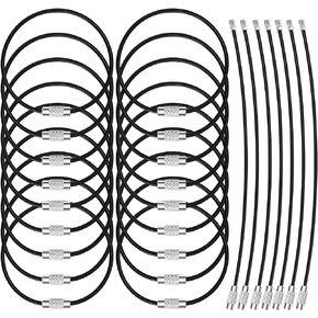 25 Pack Wire Keychain Cable 2mm 6.3 Inches Nylon Coated Stainless Steel Screw Lock Key Ring Loop for Hanging Luggage Tags or ID Tags, Silver