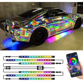 Underglow Lights for Car, 6 Pcs Led Strip Lights with RGB Dream Color Chasing, APP Control 12V Flexible LEDs Underbody Lights, Waterproof Underglow Led Light Kit
