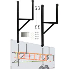 Adjustable Steel Trailer Ladder Rack, Fit for Enclosed Trailer Exterior Side Wall & Universal Trailer Side Mount & Wall Side Mount of Tool Room with 661 LBS Capacity, Carry 1 or 2 Ladders
