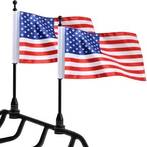 2 Pcs Motorcycle Red Line US Flags With Adjustable Flagpole Mounts, For Harley Davidson Honda Goldwing CB VTX CBR Yamaha Motorcycle 1/2" Luggage Rack