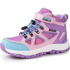 Kids Hiking Boots Waterproof Girls Hiking Boots Durable TPR Traction Outsole Anti-Skid Athletic Hook and Loop Drawstring Closure