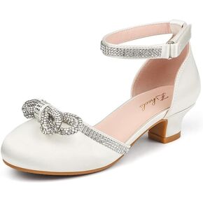 Girl's Rhinestone Bow Heels Princess Shoes Wedding Party Sandals Pumps for Kids