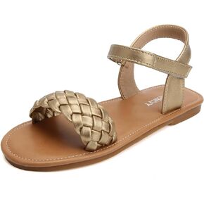 Girls Sandals Braided Upper Flat Dress Sandals Round Open Toe Summer Shoes Little Kid/Big Kid