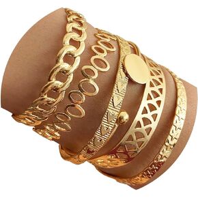 IFKM Gold Bangle Bracelets For Women Girls, 14k Gold Plated Multi Layer Stackable Cuff Bracelet Set, Trendy Elegance Charms Non Tarnish Minimalist Textured Boho Jewelry Anniversary Gift for Women