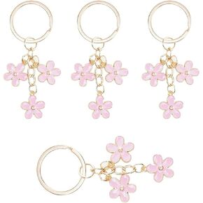 4 Pcs Pink Keychains for Women,Flowers Charms Enameled Key,Chain Car Key Ring Pendant for Purse, Handbag Bag, Earphone Case Accessories Women's Keyrings and Keychains Keyrings, Keychains