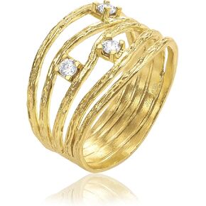 خواتم من الذهب عيار 14 قيراط فوق الفضة الاسترليني مع زركونيا مكعب 0.45 TCW، حلقة لف سلكية مزخرفة، خواتم ذهبية أنيقة، هدايا للنساء، مجوهرات جمالية، خواتم للنساء، مجوهرات ذهبية للنساء in Kuwait