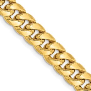 Diamond2Deal 14k Yellow Gold 6.75mm Semi Solid Cuban Chain Necklace 26inch for Men Women