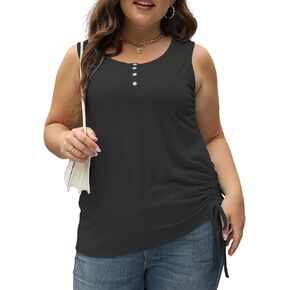 ROSRISS قمصان بدون أكمام بمقاسات كبيرة للنساء وأزرار وقمصان برباط