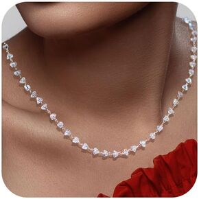 Dainty Gold CZ Diamond Necklace for Women Trendy Cute Simple Cubic Zirconia Pendant 14K Real Gold Plated Heart/Moon/Teardrop Choker Necklaces for Teen Girls, Crystal Jewelry Gift