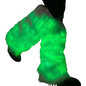 Led Fur White Leg Warmer Covers Light Up Furry Costume Rave Outfit for Women Dance Faux Fur Furry Novelty EDM Rave Accessories Music Events Party Burning Man