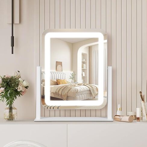 مرآة مكياج مقاس 15 × 12.6 بوصة مع ضوء، مرآة باعثة للضوء LED، تحكم ذكي باللمس، تعتيم 3 ألوان، دوران 360 درجة، غرفة نوم مكياج مع مرآة مكياج خفيفة، مرآة تزيين in Saudi Arabia