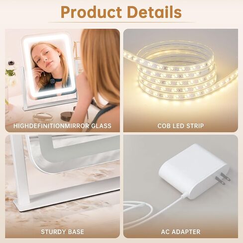 مرآة مكياج مقاس 15 × 12.6 بوصة مع ضوء، مرآة باعثة للضوء LED، تحكم ذكي باللمس، تعتيم 3 ألوان، دوران 360 درجة، غرفة نوم مكياج مع مرآة مكياج خفيفة، مرآة تزيين in Saudi Arabia