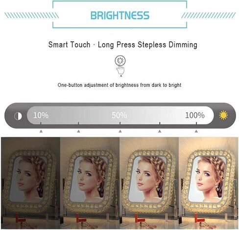 Oval Crystal Vanity Mirror with Lights Large Lighted Mirror Tabletop Makeup Mirror for Bedroom Hollywood Smart Desk Mirror with Touch Lights Plug-in LED Mirror with 3 Color Lights 360°Rotating in Saudi Arabia
