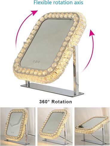 Oval Crystal Vanity Mirror with Lights Large Lighted Mirror Tabletop Makeup Mirror for Bedroom Hollywood Smart Desk Mirror with Touch Lights Plug-in LED Mirror with 3 Color Lights 360°Rotating in Saudi Arabia