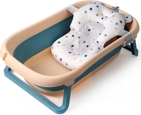 Collapsible Baby Bathtub with Bath Pad Portable Bathtub with Thermometer and Drain Hole Baby Bathtub for Infants to Toddler 0-36 Months in Saudi Arabia