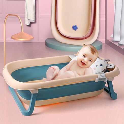 Collapsible Baby Bathtub with Bath Pad Portable Bathtub with Thermometer and Drain Hole Baby Bathtub for Infants to Toddler 0-36 Months in Saudi Arabia